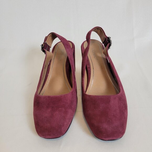 Vionic 7 M/38 Plaza Nareen Wine Red Suede Leather Slingbacks Block Heels Pumps - Picture 3 of 6